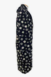 Wrap Coat in Navy Wool with Grey and Cream Dots