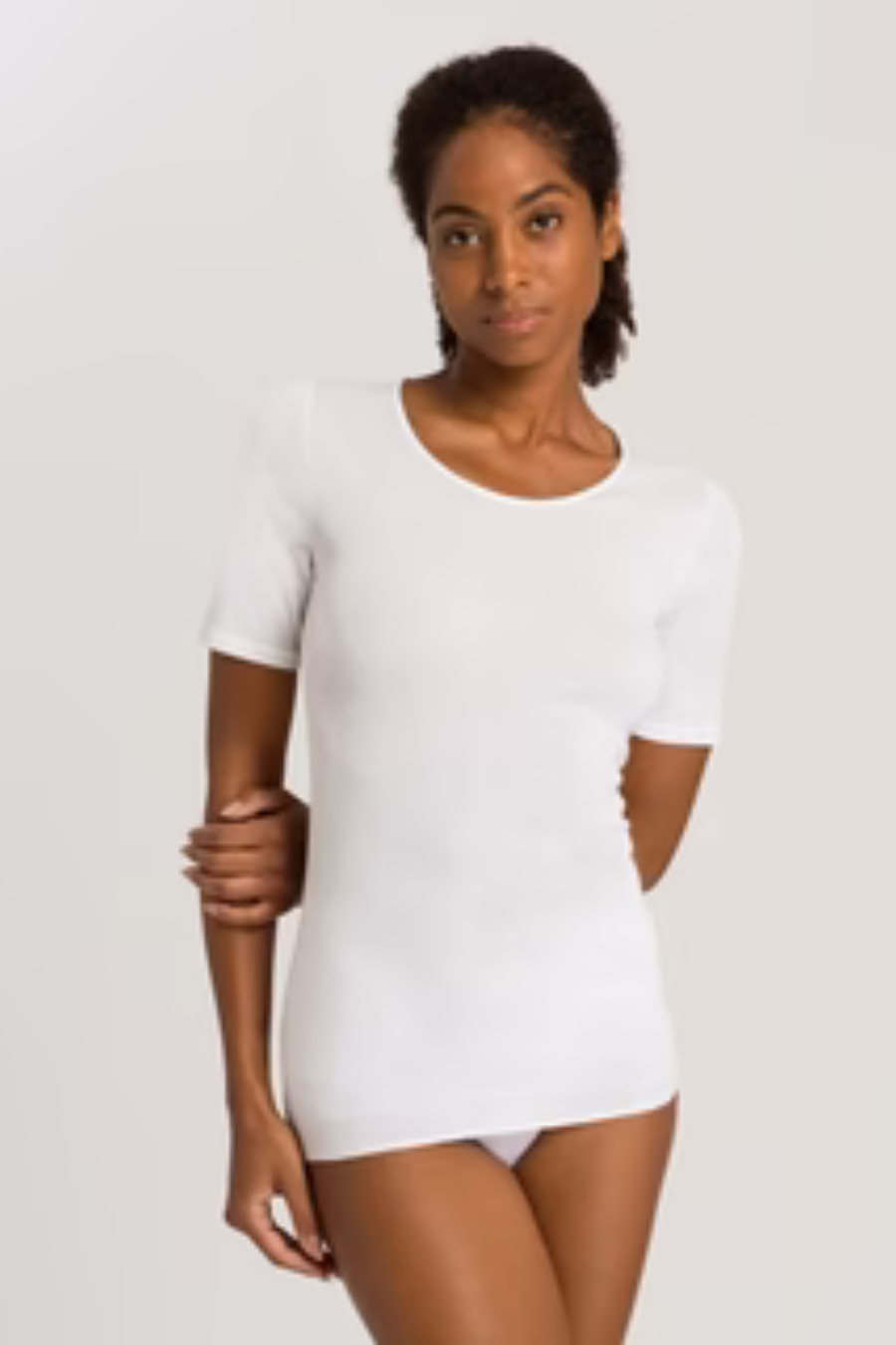 Fitted Cotton Round Neck Top-White