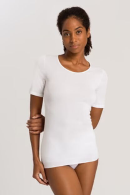 Fitted Cotton Round Neck Top-White