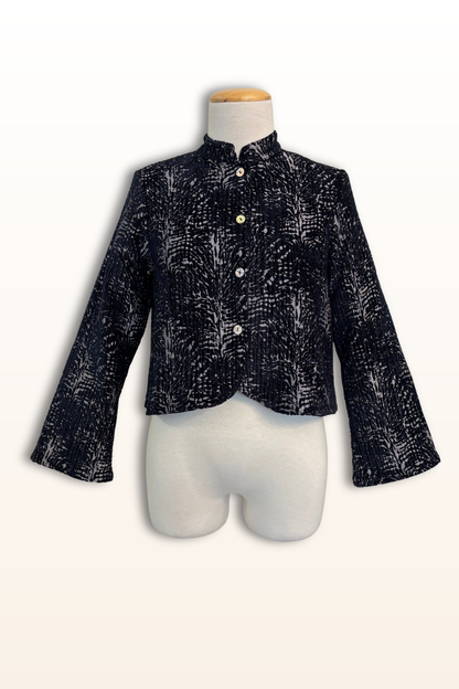 Crop Mandarin Collar Jacket in Fontana Velvet Chenille
