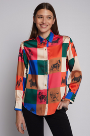 Vilagallo Multi Checkered Dog Print Shirt