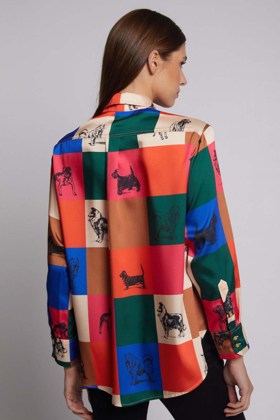 Vilagallo Multi Checkered Dog Print Shirt