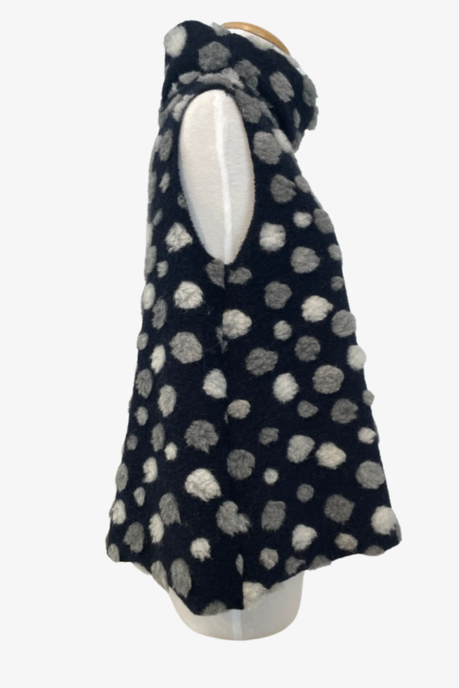Etta Vest in Navy Wool with Grey and Cream Dots