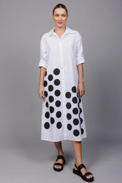 White Shirt Dress with Black Dot Detail