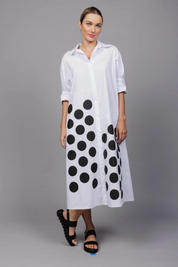 White Shirt Dress with Black Dot Detail