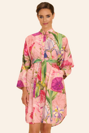 Oversized Shirt Dress in Pink Floral Print