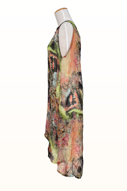 High-Low Dress in Silk Chiffon Giverny "Monet" Print-Size Large ONLY