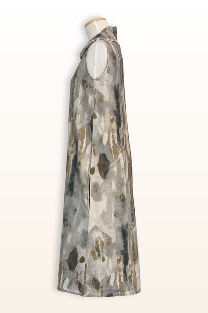 Henrietta Dress in Pioggia Print Linen/Viscose