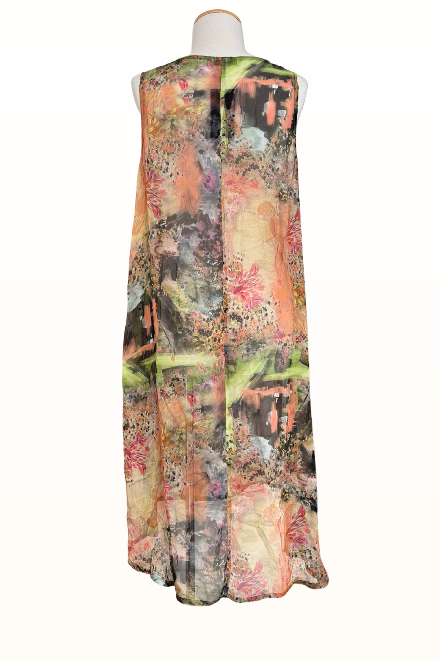 High-Low Dress in Silk Chiffon Giverny "Monet" Print-Size Large ONLY