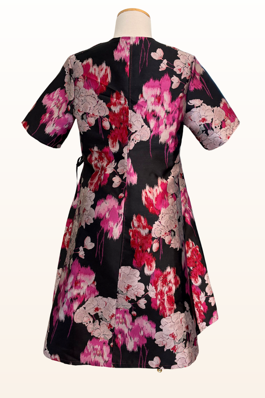 Estelle Wrap Dress in Black/Pink Print-Size Medium ONLY