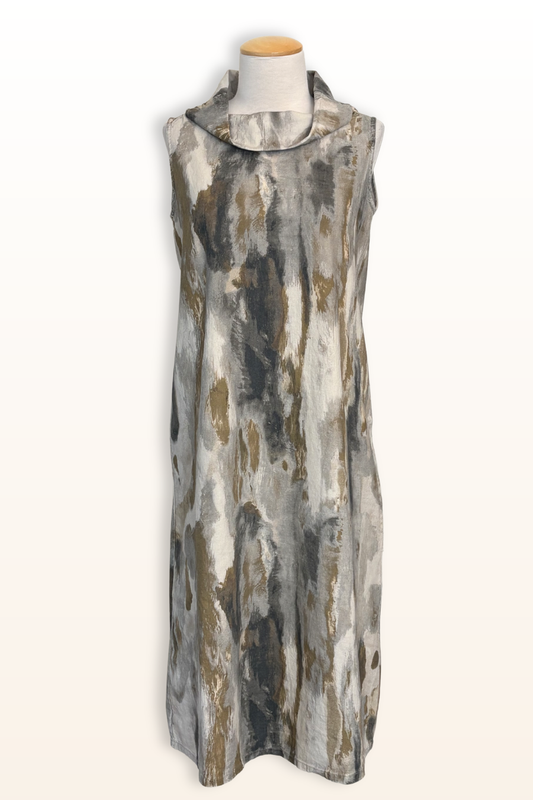 Henrietta Dress in Pioggia Print Linen/Viscose
