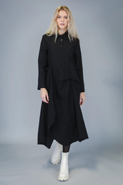 Shirt Collar Asymmetric Hem Black Dress