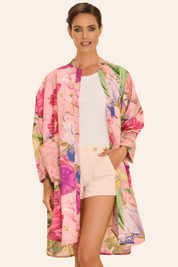 Oversized Shirt Dress in Pink Floral Print