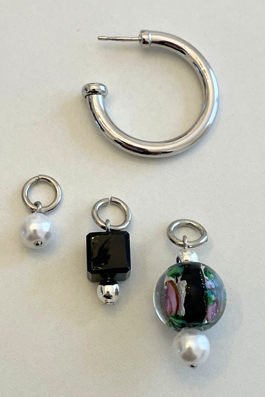 Black/Roses/Pearl Charm Hoop