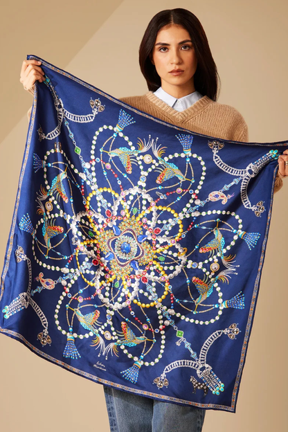 Heirloom 35" Silk Square Scarf in Navy