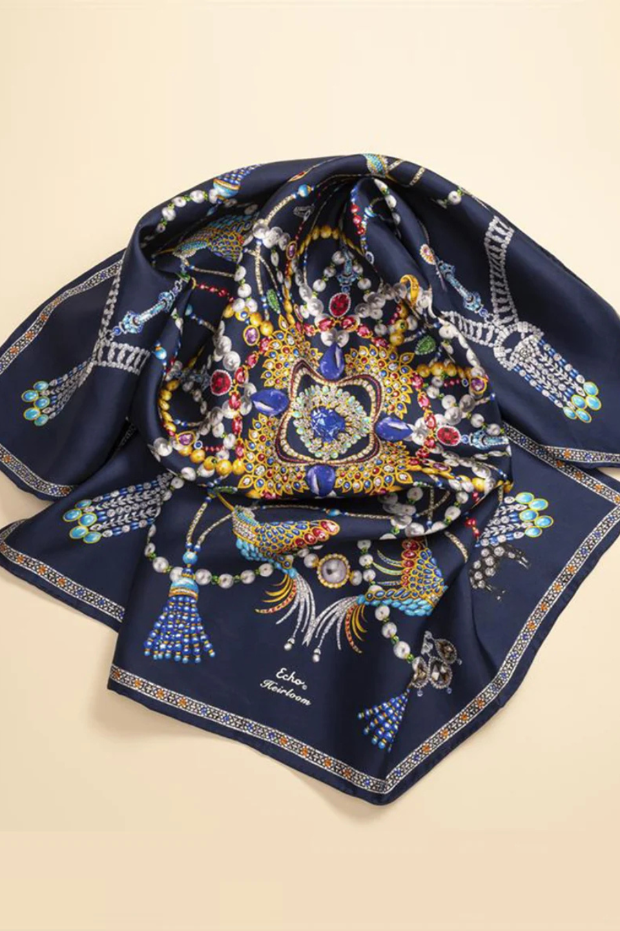 Heirloom 35" Silk Square Scarf in Navy