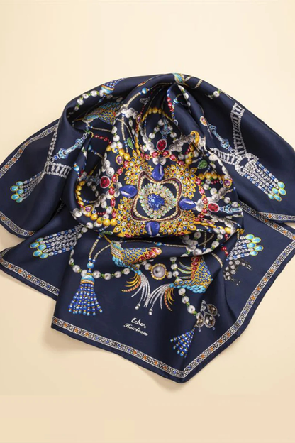 Heirloom 35" Silk Square Scarf in Navy