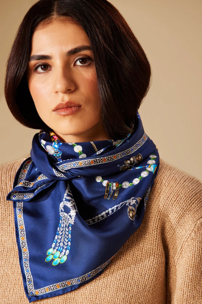 Heirloom 35" Silk Square Scarf in Navy