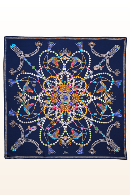 Heirloom 35" Silk Square Scarf in Navy