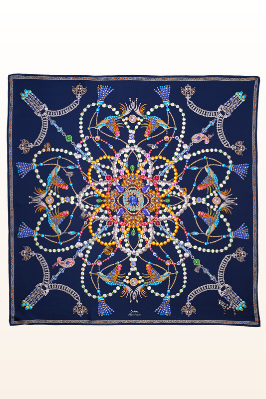 Heirloom 35" Silk Square Scarf in Navy