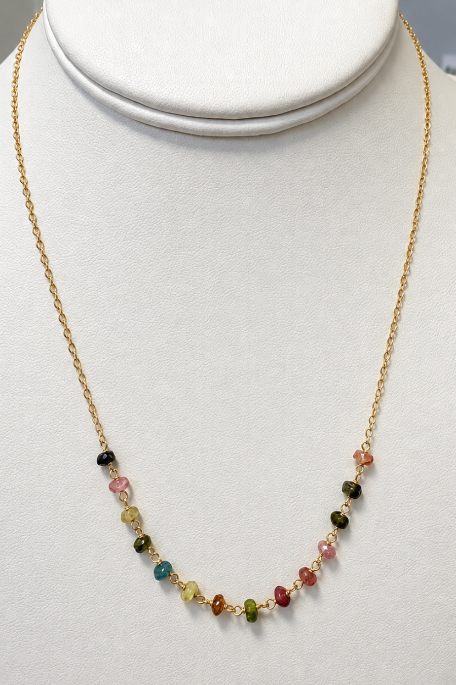 Multi-Colour Tourmaline Necklace on Gold-Fill Chain