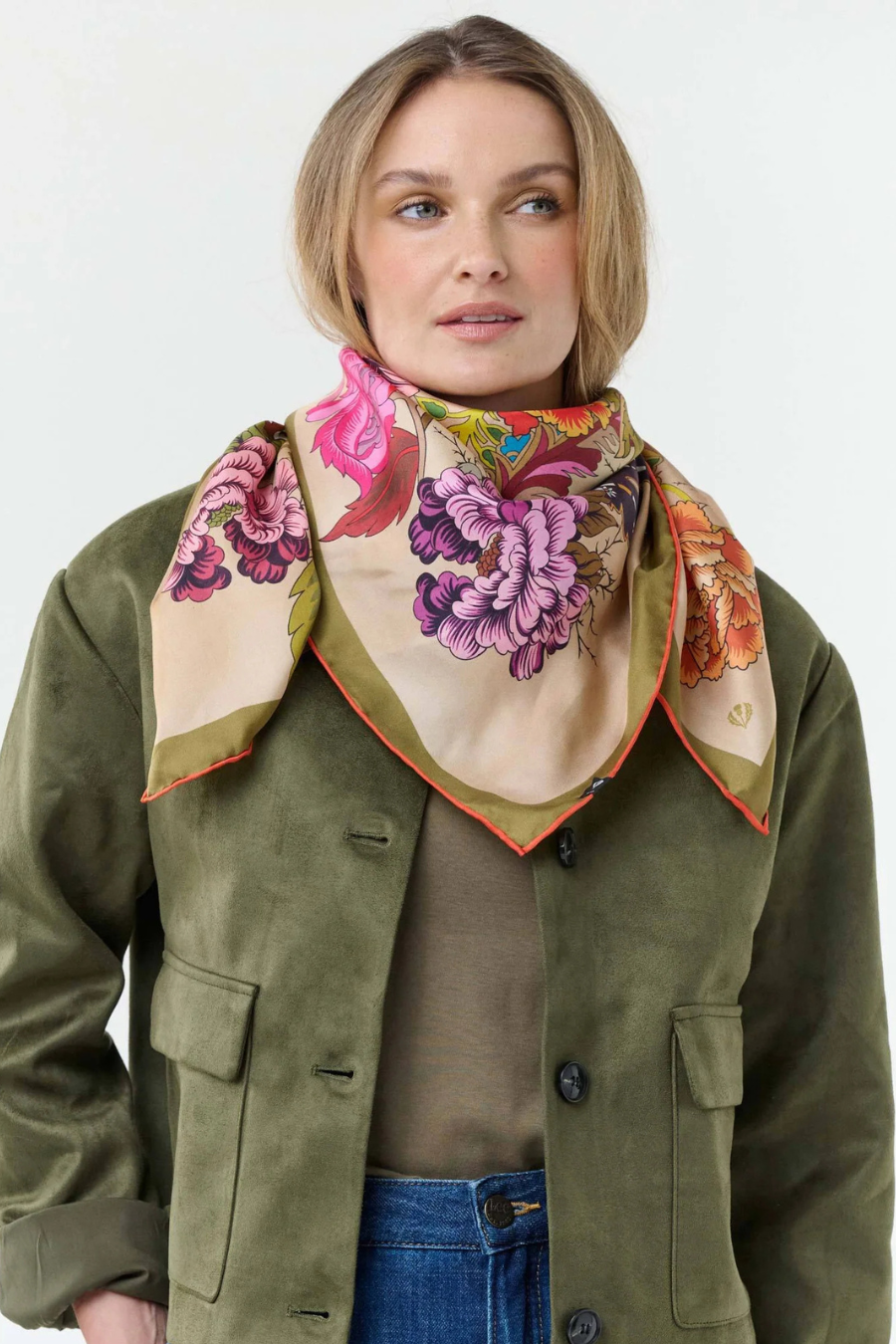 Silk Floral Print Sqaure Scarf