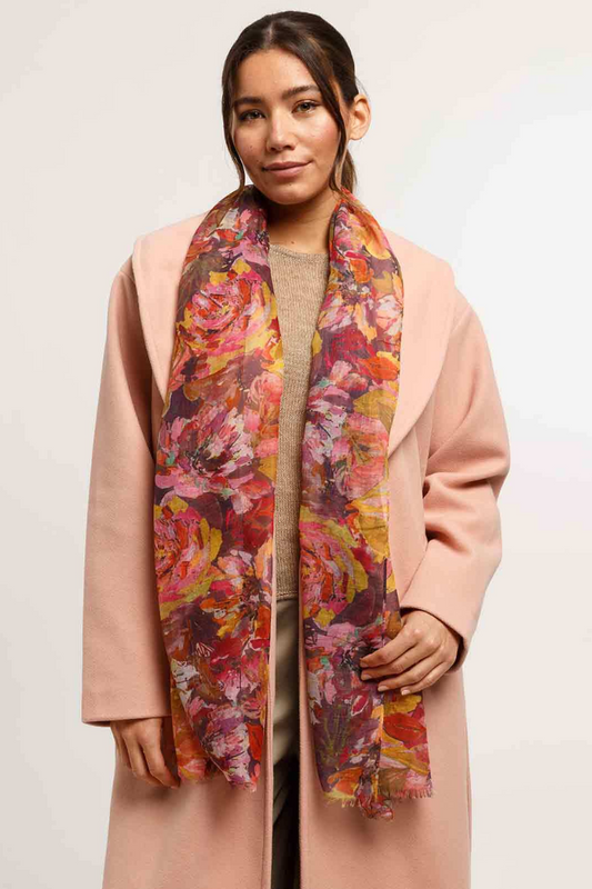 Painted Floral Print Oblong Scarf-COMING SOON