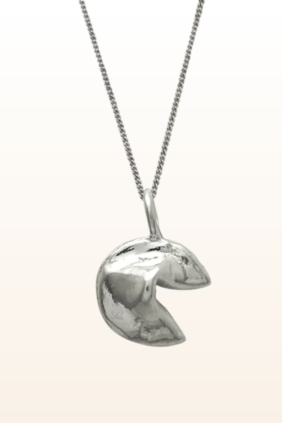 Solid Sterling Silver Fortune Cookie Pendant Necklace