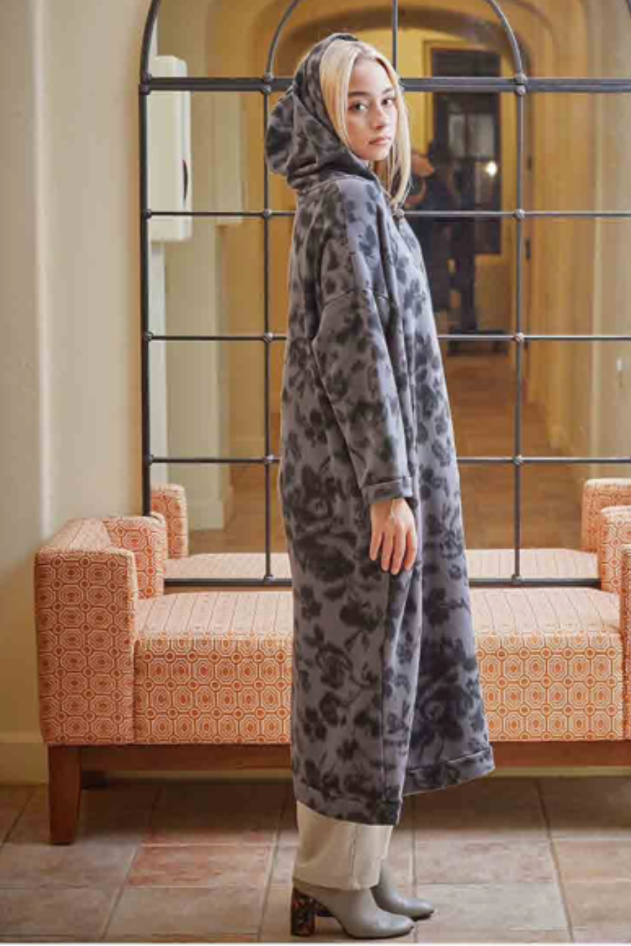 Franklin Hooded Dress in Foghorn Print Bamboo Fleece