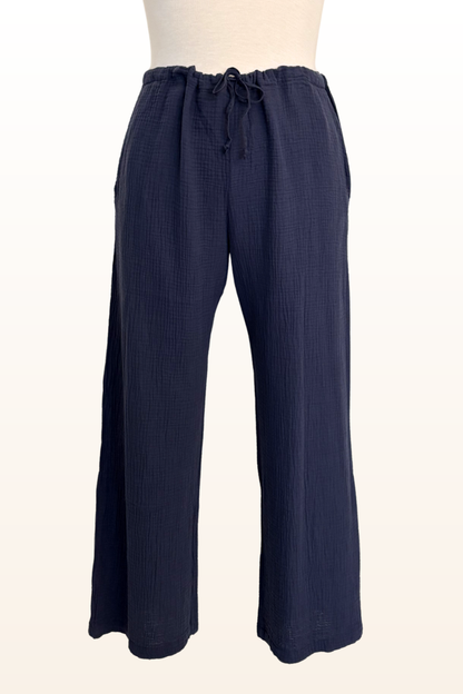 Navy Cotton Gauze Drawstring Pant