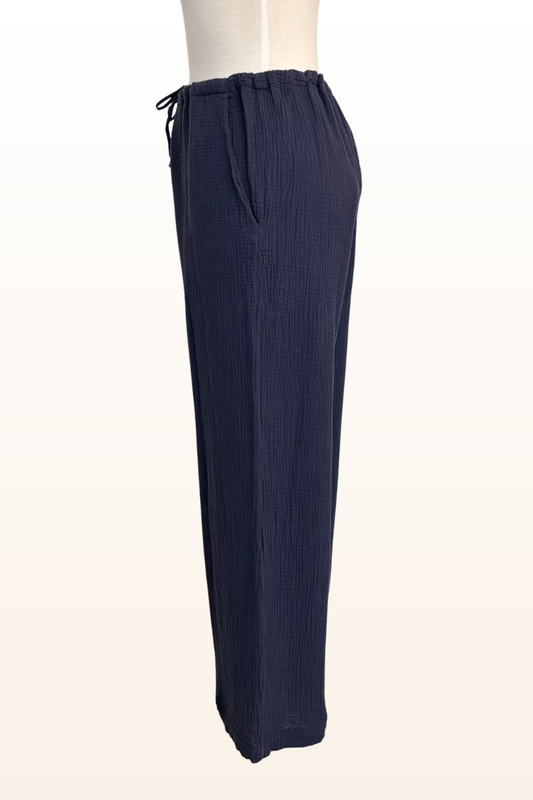 Navy Cotton Gauze Drawstring Pant