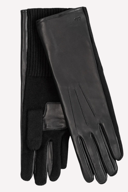 Long Black Leather and Knit Combo Glove