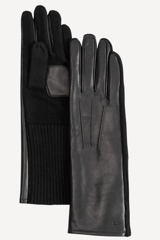 Long Black Leather and Knit Combo Glove