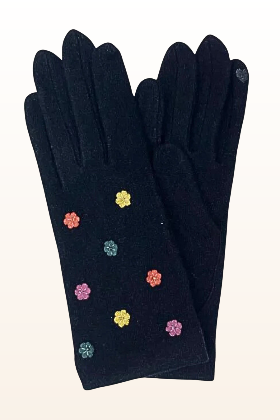 Floral Applique Black Wool Glove