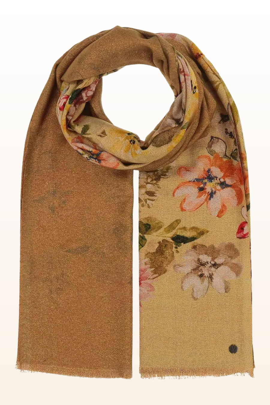 Glittering double-face scarf with a romantic floral print