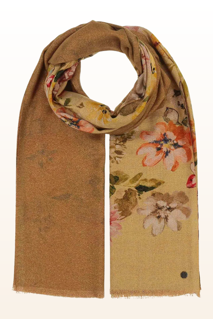 Glittering double-face scarf with a romantic floral print