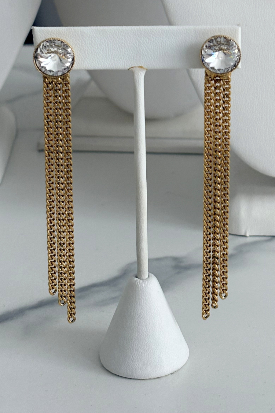 Crystal Stud Earring with Chain Cascade