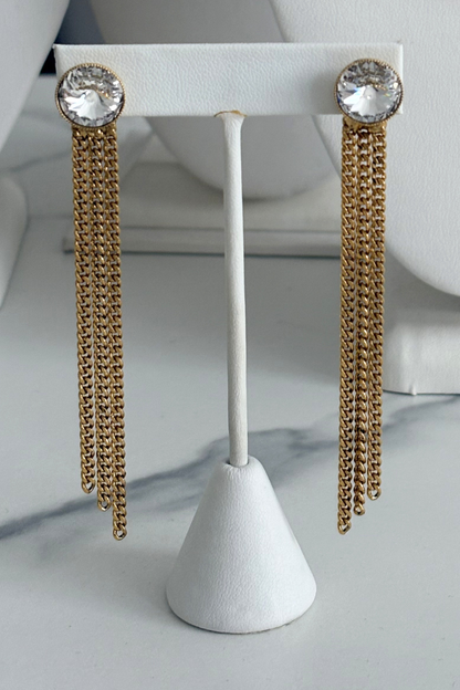 Crystal Stud Earring with Chain Cascade