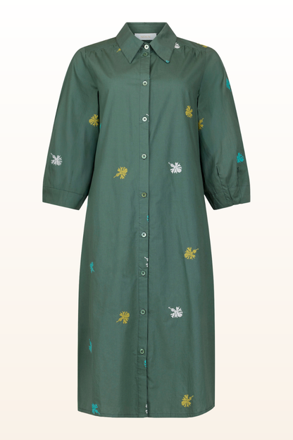 Embroidered Green Shirt Dress