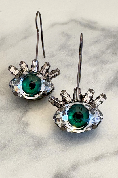 Green Eye Crystal Drop Earrings