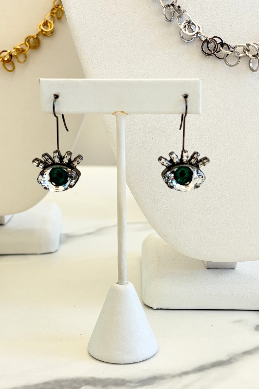 Green Eye Crystal Drop Earrings