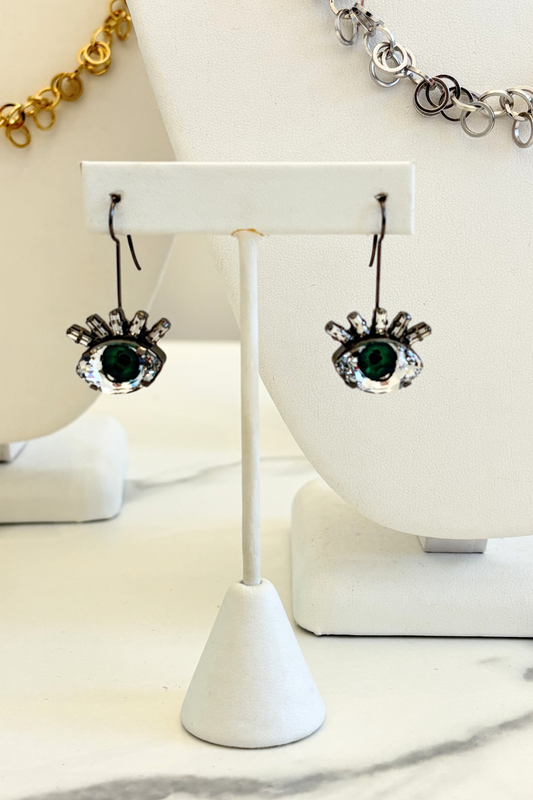 Green Eye Crystal Drop Earrings