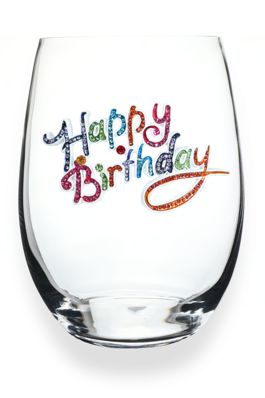 Jewelled Happy Birthday Stemless Wine Glass-COMING SOON