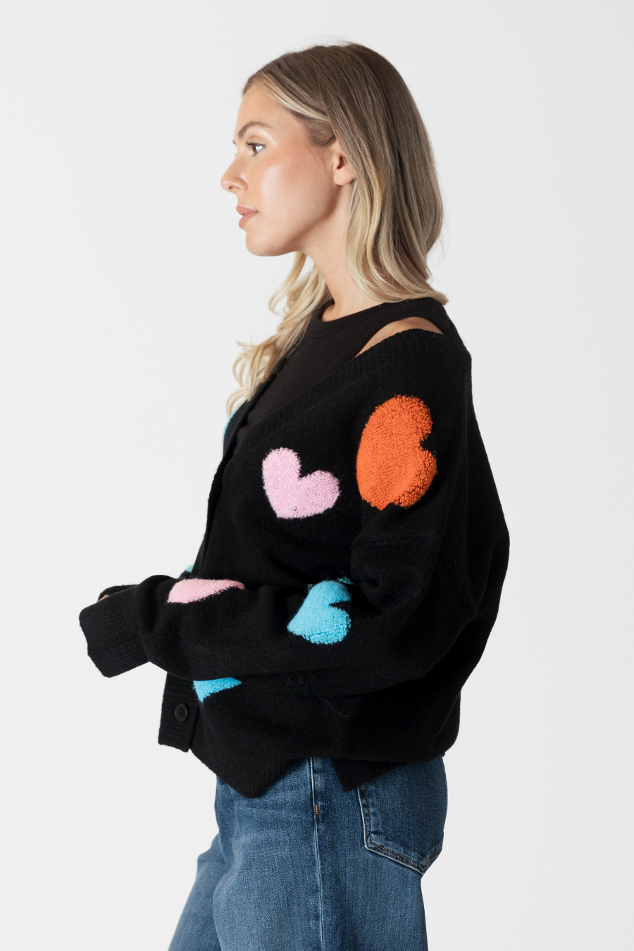 Black Sherpa Heart Cardigan