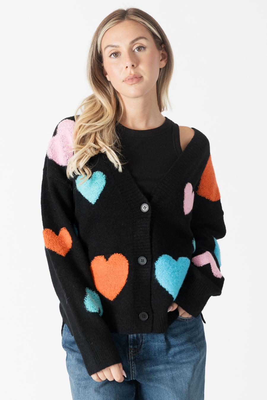 Black Sherpa Heart Cardigan