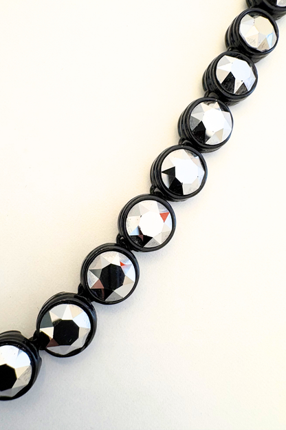 Hematite Crystals Set in Black Bezel Necklace