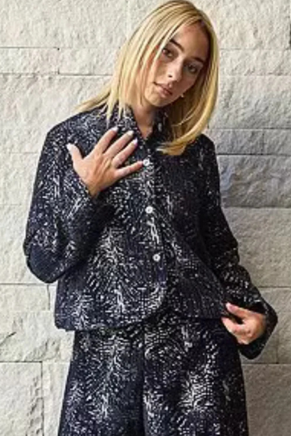 Crop Mandarin Collar Jacket in Fontana Velvet Chenille