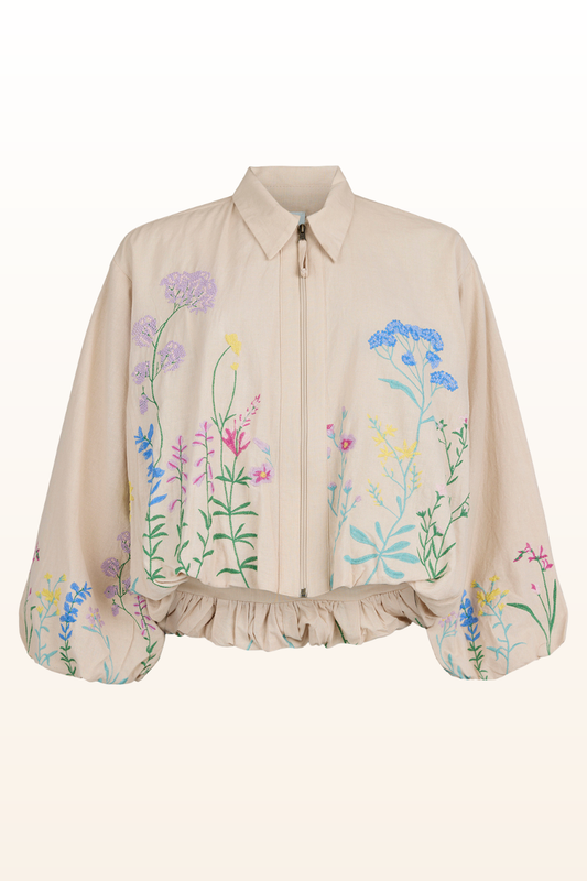 Embroidered Cotton Short Bubble Jacket-COMING SOON