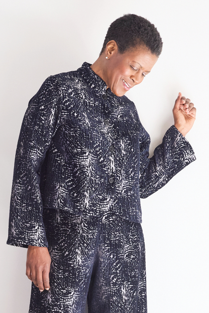 Crop Mandarin Collar Jacket in Fontana Velvet Chenille