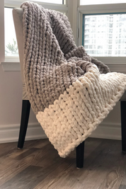 Healing Hand, Chunky Knit Blankets Light Grey with One White on one side